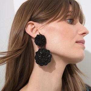 NWT Chico’s Clip On Black Beaded Dangle Earrings. In their original packaging